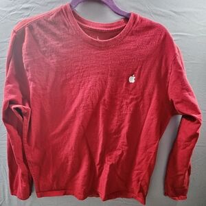 Men's Apple Store Employee Long Sleeve Crewneck Solid Red Cotton Shirt Size L